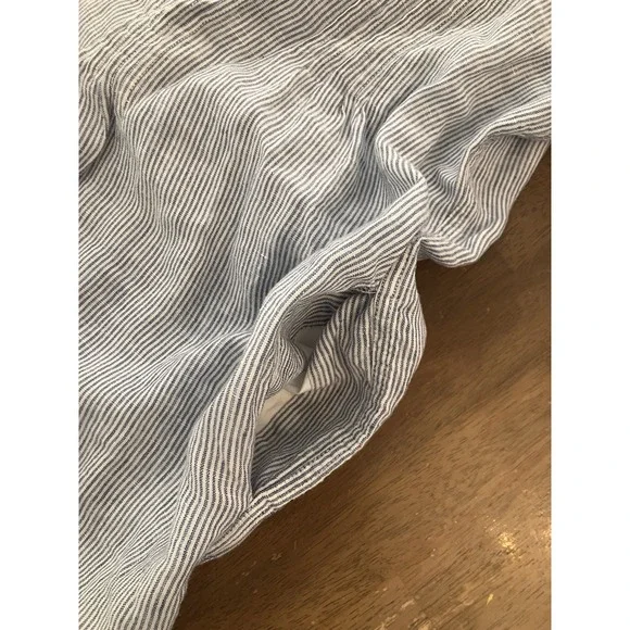 Quince Blue Pinstripe Swing Dress 100% European Linen With Pockets Button Medium - Picture 6 of 11